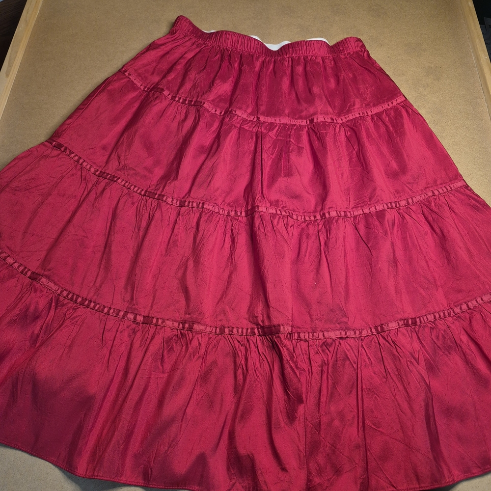 Calypso Tiered Maxi Skirt in Rich Red Silk